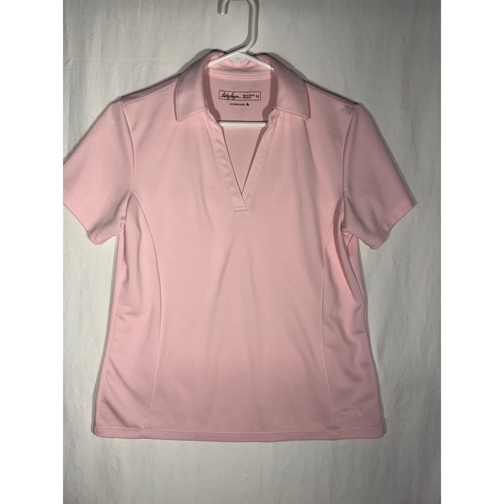 Lady Hagen Pink Hydro-Dri Golf Polo Shirt Womens Medium V-Neck Short Sleeve